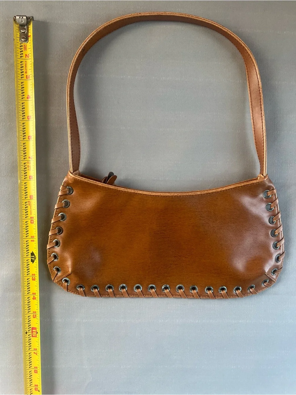 Far Nine Y2K Cognac Brown Whipstich Shoulder Bag Boho Baguette Purse